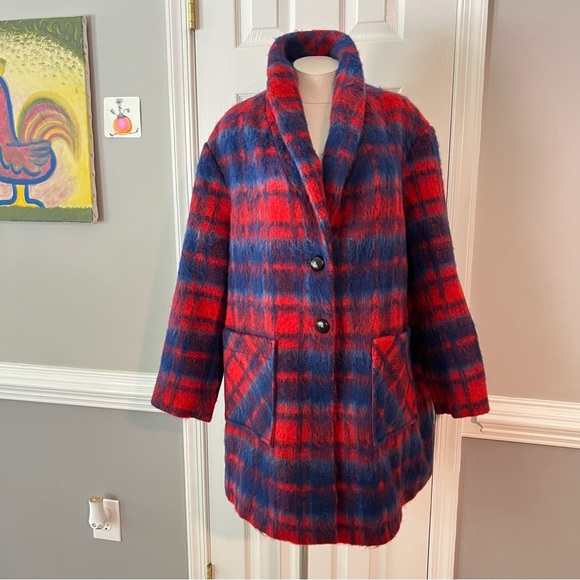 Woman Within red blue wool blend pea coat large pockets size 18 20 xxl - Picture 1 of 11